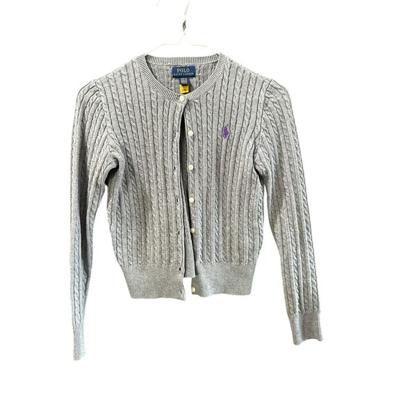 Polo Ralph Lauren Big Girls Mini-Cable Cotton Cardigan Sweater Size Medium - Picture 2 of 7